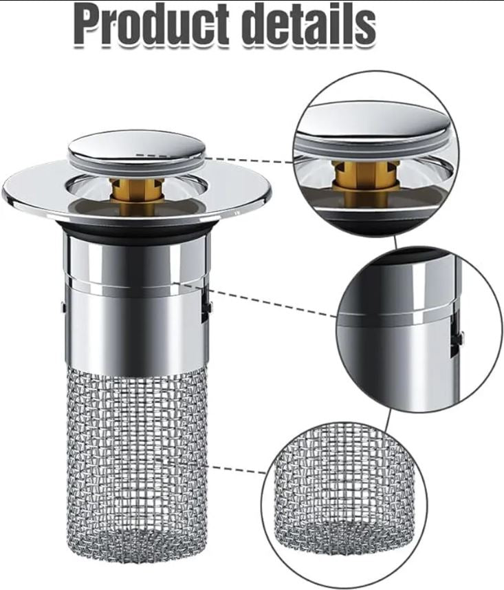 2er-Set Waschbecken-Stöpsel mit Haarfänger, Pop-up Abflussfilter aus Edelstahl mit herausnehmbarem Filterkorb