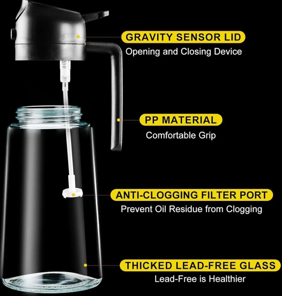 Ölsprüher für Die Küche, 500 ml Öl Sprühflasche, 2 in1 Oil Sprayer Können Ölspray und Gießen zum Kochen