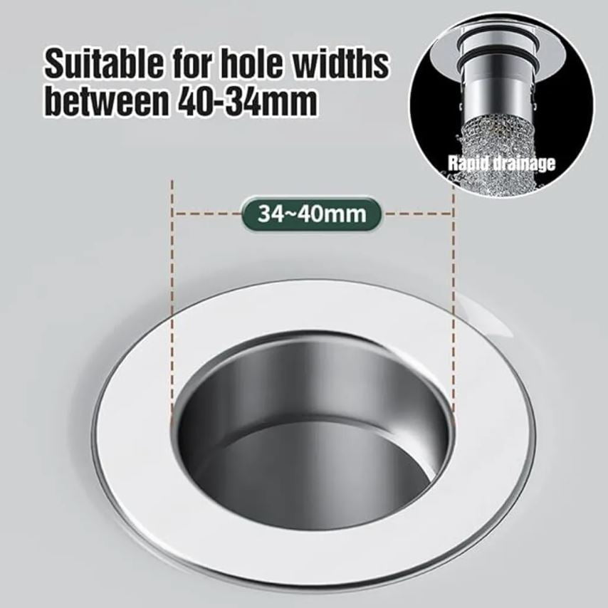 2er-Set Waschbecken-Stöpsel mit Haarfänger, Pop-up Abflussfilter aus Edelstahl mit herausnehmbarem Filterkorb